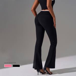 Pantalones de yoga ajustados con logotipo personalizado al por mayor pantalones acampanados de pierna ancha de talle alto microcruzados Pantalones deportivos para <span class=keywords><strong>mujer</strong></span> - Product Image 4