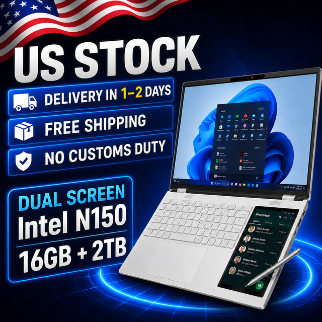 US in STOCK Laptops Brand New 15.6 Inch Intel N150 16G + 2TB Double Monitor Student Professional Touch Dual Screen Laptop