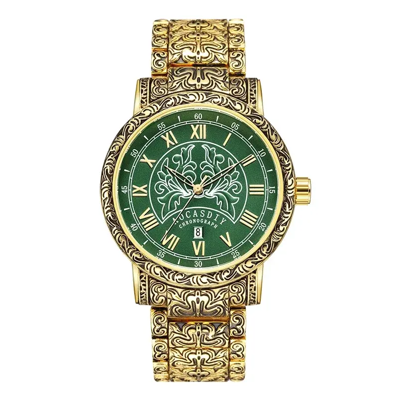Personalización de lujo de marca superior Retro esfera grande de lujo estilo dinero antiguo calendario claro reloj de negocios para hombres reloj para hombres