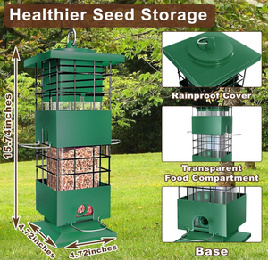 יצרן מזינים לציפורים, עיצוב לכל מזג אוויר, להאכלה כל השנה, בטוח לציפורים וסנאים, 3 ליברות, מתכת, נגד סנאים, חיצוני - Product Image 6