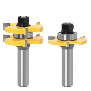 2 pièces <span class=keywords><strong>Fraise</strong></span> à rainurer pour bois TCT à dents en carbure, queue de 12 mm (1/2 po), avec roulement, pour raccordement de parquet CNC - Product Image 1