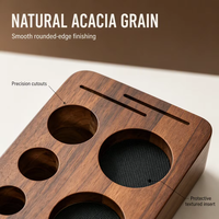 TIKAFE Support de Tamper à Café en Bois d'Acacia 51/53/58mm, Organisateur de Tiroir, Support pour 3/5 Porte-filtres et Moulins, Accessoires Espresso