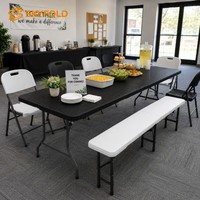 Ensemble de table et chaises en rotin tressé HDPE, design abordable, pour location extérieure, table et chaises pliantes en plastique tressé pour extérieur