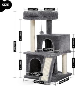 Jouet de luxe moderne pour animaux de compagnie Produit pour <span class=keywords><strong>chat</strong></span> Grand moderne Bois <span class=keywords><strong>Gris</strong></span> Multi-niveaux Poteau de tour pour <span class=keywords><strong>chat</strong></span> Bois Arbre à <span class=keywords><strong>chat</strong></span> - Product Image 2