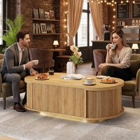 Table basse ovale en bois massif, style moderne, pour salon, table de cocktail, avec compartiment de rangement dissimulé, grande surface de plateau