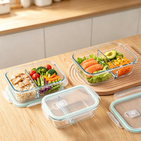 Contenants de stockage alimentaire en verre avec couvercles hermétiques anti-fuite de forme rectangulaire, capacité adaptée au micro-ondes, au four et au lave-vaisselle