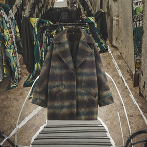 ZATRHMBM 2025 Women's Retro Plaid <b>Blended</b> Coat Long-Sleeved Solid Color Lapel Jacket New Fashion Breathable for Autumn - Product Image 3