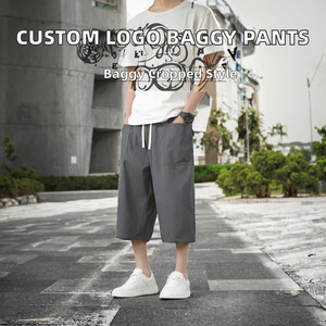 Men's Casual Green Canvas Capri Shorts Elastic Waist Drawstring Side Pockets Breathable Lightweight <b>Summer</b> <b>Pants</b> - Product Image 2
