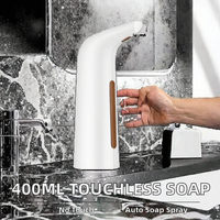 Distributeur automatique de savon liquide sans contact, alimenté par batterie, étanche, 400 ml (13,53 oz), à fixer au mur, pour cuisine, salle de bain, restaurant