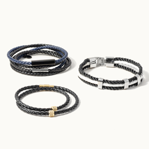 Pulseras personalizadas para hombre, barra en blanco grabada personalizada, pulsera <span class=keywords><strong>de</strong></span> cuero trenzado multicapa <span class=keywords><strong>de</strong></span> acero inoxidable - Product Image 2