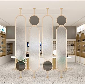 Panel Divisor de Vidrio con Marco Dorado Rosa para Privacidad de Oficina, Diseño Art Deco, Hecho de Metal, Marca <span class=keywords><strong>Homedeco</strong></span>, Modelo HDS-09 - Product Image 3