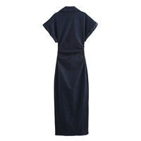 Nouvelle robe en jean décontractée à la mode, col rabattu, simple boutonnage, manches courtes, plissée, coupe ajustée, robe droite pour femme