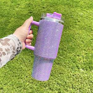 Vaso Térmico de 40oz con Aislamiento al Vacío, con Cristales de Diamante y Pedrería, para Agua, Café, Viajes, con Asa y Pajita - Product Image 4