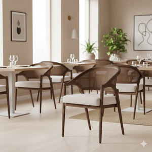 Chaise de salle à manger de restaurant en rotin véritable moderne en bois massif avec un design durable pour une utilisation en hôtel et en appartement - Product Image 5