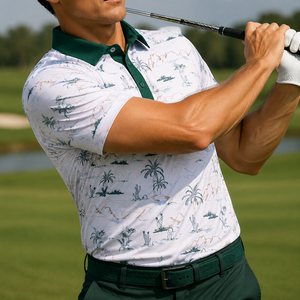 Camiseta de Polo de Golf con Diseño de Paisaje Desértico Personalizado para Hombre, Estampado Resort, de Secado Rápido, Elástica, Fabricante OEM de Marca Privada - Product Image 1
