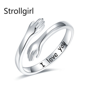 Anello regolabile avvolgente a mano in argento sterling STROLLGIRL love hug wedding band ring per coppie - Product Image 1