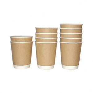 แก้วกาแฟกระดาษคราฟท์แบบใช้แล้วทิ้งสำหรับส่งออก ขนาด 16 ออนซ์ 12 ออนซ์ พิมพ์ลายฟอยล์สีทอง รีไซเคิลได้ ผลิตจากเยื่อชานอ้อย 100% - Product Image 3