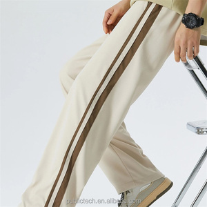 Custom Pants Sweatpants Manufacturer Men Contrast Tape Side Drawstring Waist Streetwear Casual Baggy Striped Wide <b>Leg</b> Pants - Product Image 3