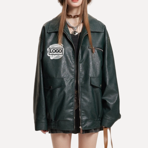 LAYENNE personalizado de alta calidad Turn Down Collar PU cuero ropa de trabajo brillante prendas de vestir suelta solapa impresa chaqueta de trabajo al por mayor - Product Image 5