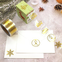 500 autocollants PET Express/rouleau, feuille d'or transparente, découpés, Joyeux Noël, emballage cadeau, scellement, décoration, étiquettes adhésives