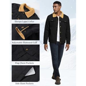 FOXA Men's Sherpa <b>Lined</b> Trucker Jacket Winter Warm Canvas Workwear <b>Coat</b> Windproof Lapel Outerwear - Product Image 6