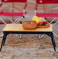 Table à manger d'extérieur en bambou avec cadre en alliage d'aluminium, pliable, portable, pour camping, voyage, barbecue, pique-nique, auto-conduite, mobilier d'extérieur, parc