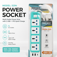 Multiprise universelle 4 prises CA avec double USB Type C et interrupteur, sous blister, pour supermarché, magasin de détail et voyage