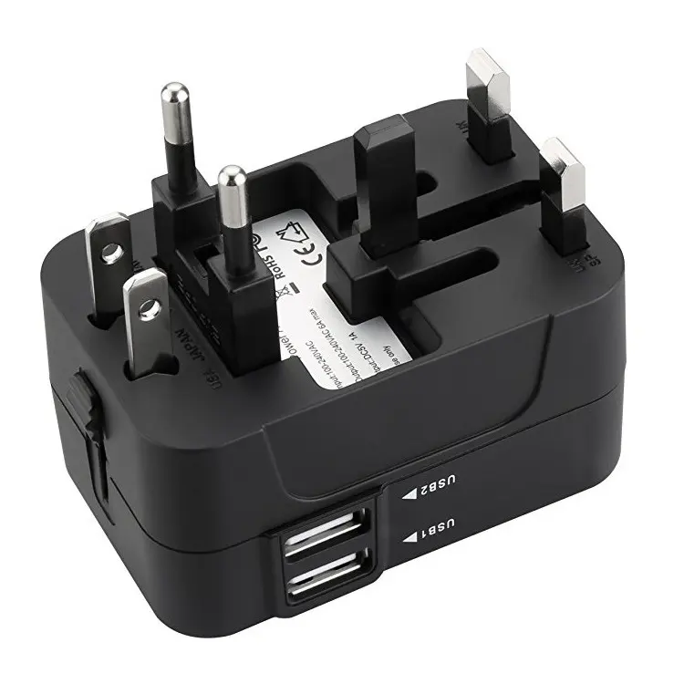 International Universal All in One Worldwide Wall Charger AC Power Plug Adapter with Dual USB Charging Ports