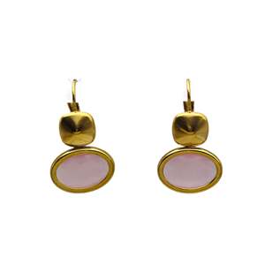 Boucles d'oreilles pendantes tendance en acier inoxydable 316L plaqué or PVD avec pierre ovale rose, durables et résistantes - Product Image 1