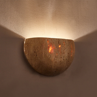 Applique murale en pierre de travertin Wabi Sabi, design demi-lune mi-siècle, lumière chaude 3000K, lampe murale LED pour chambre, ferme, café, intérieur