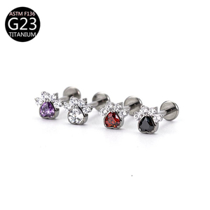 Piercing en Titane Zircon <span class=keywords><strong>Patte</strong></span> de Chat, Clou d'oreille, Labret à filetage interne, Anneau de lèvre, Bijoux de piercing corporel, Cadeau pour <span class=keywords><strong>la</strong></span> Saint-Valentin - Product Image 6