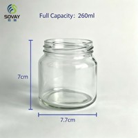 Stoples Kaca Transparan Bentuk Lebar Pendek 240ml untuk Tutup Ulir, Sempurna untuk Pengawetan Buah, Saus Cabai, dan Pengemasan Bumbu Rumahan