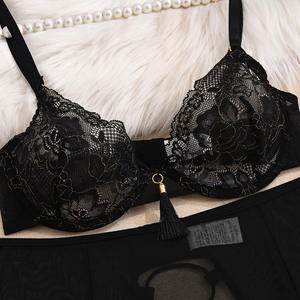 Nuevo Diseño de Lencería Transparente con Bordado de Encaje, Conjunto Sexy con Decoración de Borlas de Hilo Dorado, Falda, Sujetador y Braguita - Product Image 3