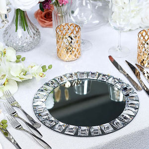 Vintage cuadrado bleu fleur or cerclé festonné récif en relief clair <span class=keywords><strong>pissenlit</strong></span> mariage perlé verre chargeur plaques - Product Image 6