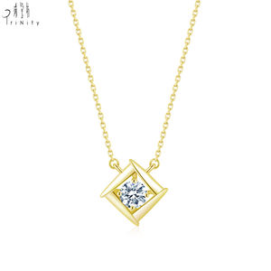 Latest Trendy Rhombus Shape Single Diamond Series 18K Solid Rose Gold Real Natural Diamond Pendant Chain <b>Necklace</b> Gift For Women - Product Image 2