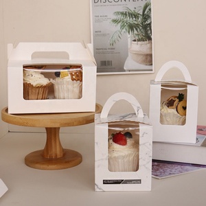 Bán chạy nhất Chất lượng cao xách tay vuông <span class=keywords><strong>cupcake</strong></span> bao bì hộp giấy với cửa sổ trong suốt cho món quà - Product Image 3