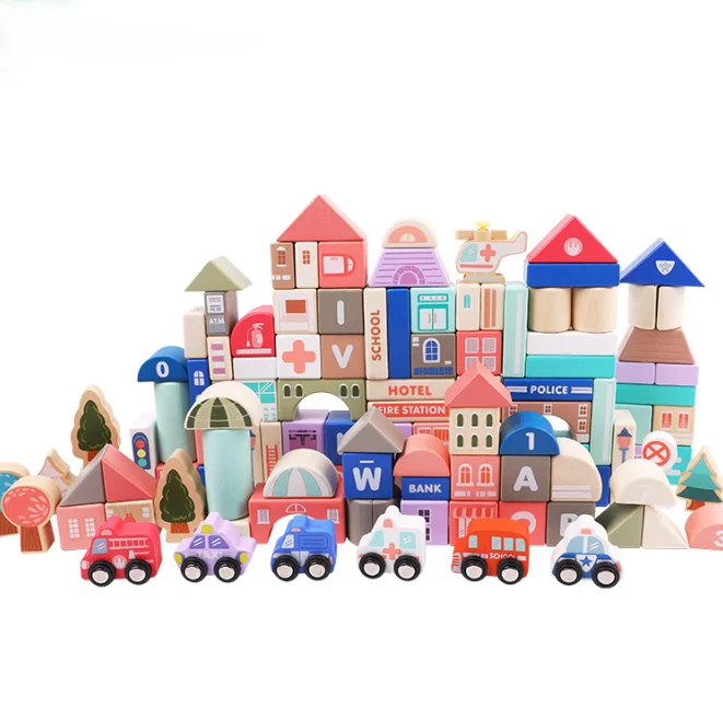 Высокое качество Деревянные 115 шт. Набор строительных блоков ребенку играть с родителей игрушки для детей деревянный набор игрушек