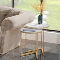 Ensemble de 2 tables basses rondes avec cadre en métal doré pour salon