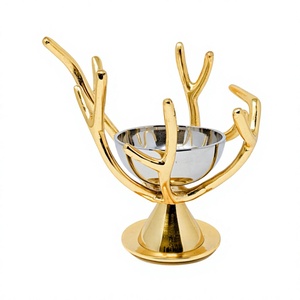 Grand bol en aluminium moulé à la main, design moderne, écologique, avec poignée en bois de cerf, finition or antique AMSON BRASS pour hôtels et maisons - Product Image 1