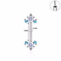 Piercing pour Téton en Titane G23 ASTM F136 14G, Barbell Or 14G avec Zircon Cubique Marquise Poussoir et Opale, Piercing Corporel pour Adulte (Non destiné aux Enfants)