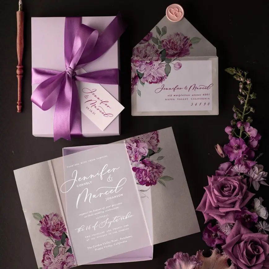 Kotak Undangan Pernikahan Mewah Romantis Kartu Undangan Akrilik Segel Lilin Kualitas Tinggi