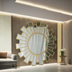 Round <b>Wall</b> <b>Mirror</b> With Brass Frame <b>Lighted</b> Decorative <b>Mirror</b> For Interior Design - Product Image 4