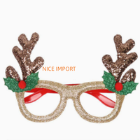 Lunettes de Noël style bois de cerf or rose avec monture dorée, décorations de Noël, articles de fête pour enfants, articles de Noël, montures
