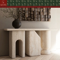 Console d'entrée GOLDKING en travertin, pierre naturelle couleur beige pour salon, couloir, design personnalisé OEM ODM