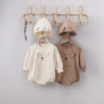 Baby Boys Girls Bodysuit Cute Bear Hooded Long Sleeve Baby Jumpsuit