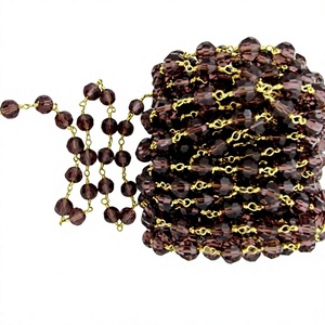 3 Feet-Rhodolite Garnet Hydro Quartz Rondelle Faceted 6mm Beaded <b>Wire</b> Wrapped Rosary Chain - Product Image 1