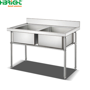 Équipement de cuisine Highbright : Évier double en acier inoxydable avec plateforme intermédiaire pour le lavage - Product Image 3
