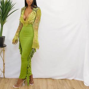 Design popolare formale gonna lunga per le donne a vita alta di media lunghezza abito da donna alla moda colore puro con nappa elegante gonna Casual - Product Image 2