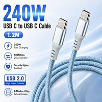Câble de charge rapide USB C vers USB C 240W PD 5A 1,2M en nylon tressé, câble de données USB 2.0, OEM ODM, petites commandes acceptées