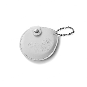 Custom Logo <b>Small</b> Round Silver Portable Single <b>Sided</b> Metal Makeup Mirror with PU Pouch - Product Image 2